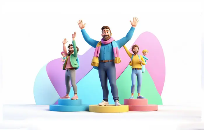 Group of People Standing 3D Character Design Illustration